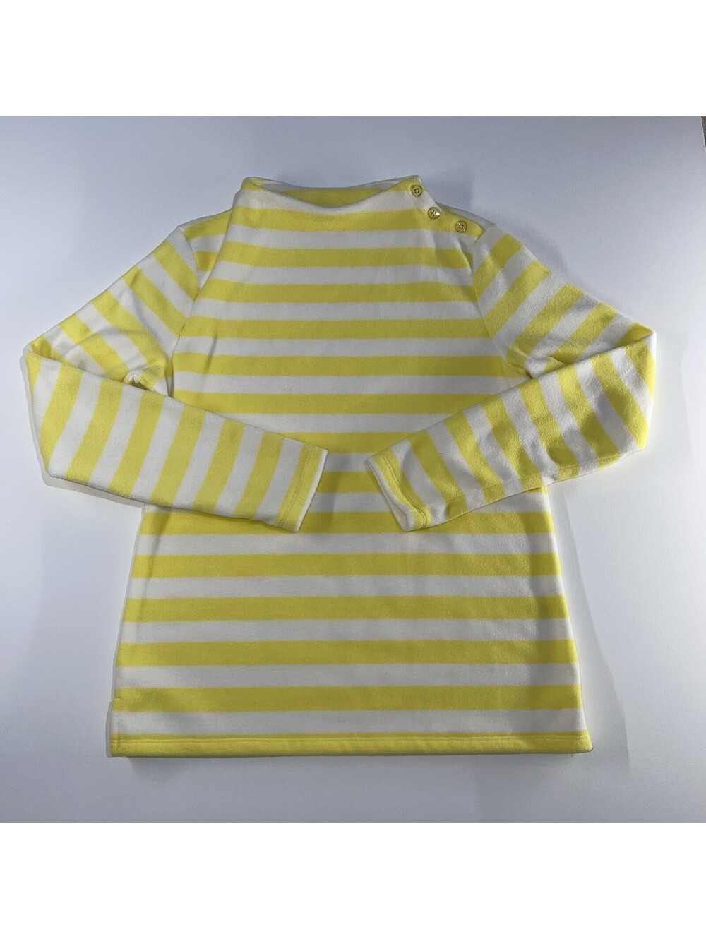 Talbots Womens Small Yellow White Striped Long-Sleeve Mock Neck Sweater Top